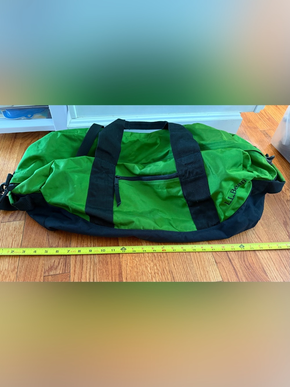 LL BEAN Adventure Duffle Bag Heavy Duty Green & Black Medium Travel ~15x29x13
